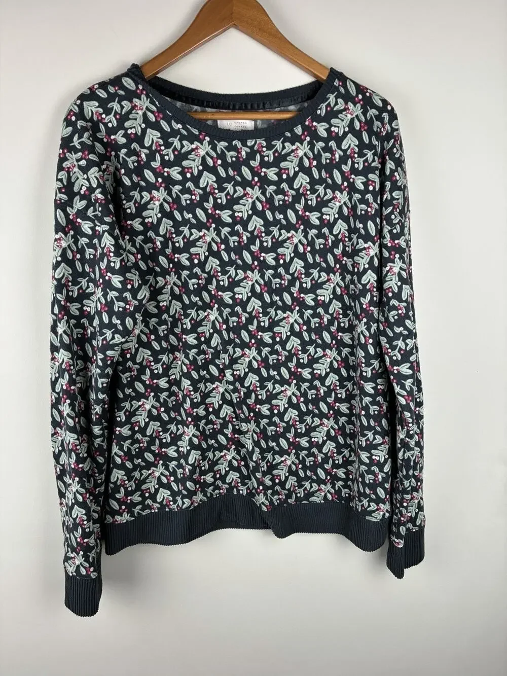 Lauren Conrad LC Intimates Large Floral Velour Lounge Sweatshirt Gray Soft Cozy